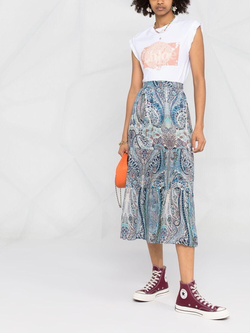 BA&SH Bahía Paisley Tiered Midi Skirt in Blue and Teal